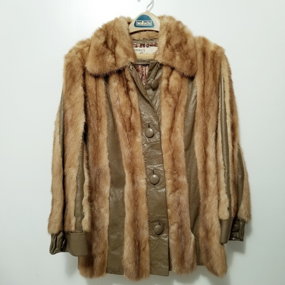 Vintage Leather Mink Fur COAT Furs Jacket.
